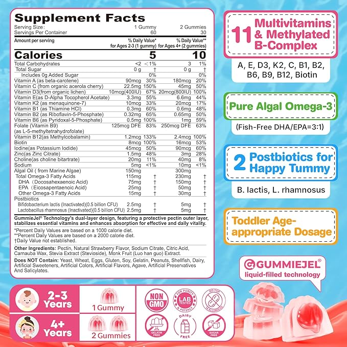 Melatonin Gummies 10mg 20mg with Magnesium for Adults + Organic Toddler Multivitamin Gummies + Omega-3 (DHA/EPA) 2 Pack