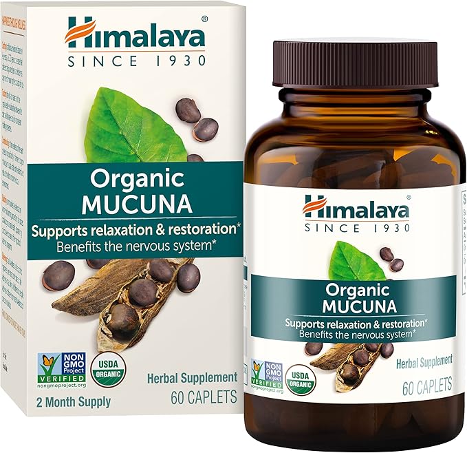Himalaya Organic Mucuna Pruriens 60 Day Supply - Herbal Supplement for Calming Relaxation from Tension and Promoting Brain Function - Vegan Non-GMO Gluten Free 600 mg 60 Caplets