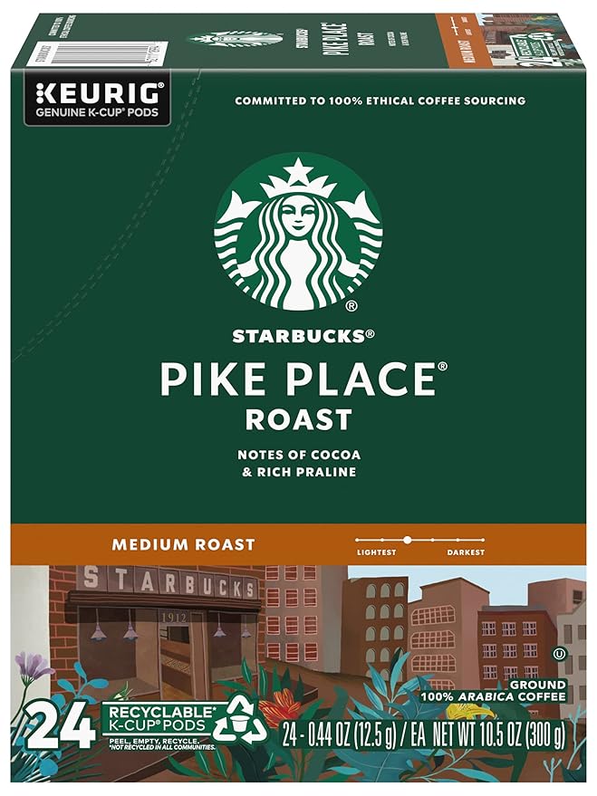 Starbucks Pike Place Roast Coffee K-Cup Portion Packs for Keurig Brewers 72 Count (3 boxes of 24 K-Cups)