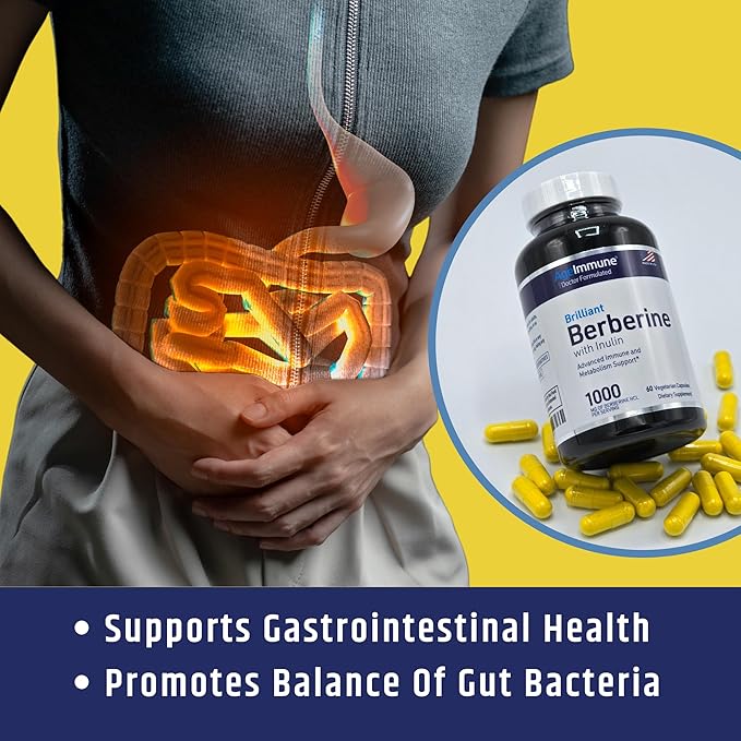 Berberine 1000mg Supplement Complex with Inulin Prebiotic - Berberine HCL 500mg per Capsule - Doctor Formulated and Third Party Tested Berberine Supplement