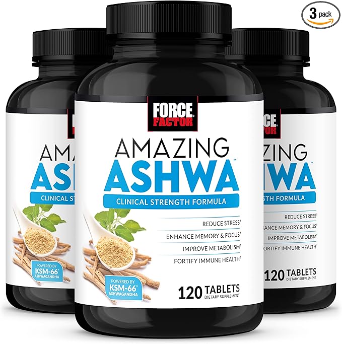 Force Factor Amazing Ashwa KSM-66 Ashwagandha Supplement for Stress Relief Focus Memory Immune Support With Vitamins Minerals &amp Antioxidants Cortisol Supplements for Women 360 Tablets (3-P