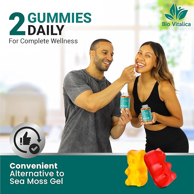 BIO VITALICA Sea Moss Gummies Elderberry BioVitalica - Vitamin C D + Zinc - Irish Seamoss Vegan Gummy with Sea Moss Gel &amp Powder for Immunity Detox - for Adults and Kids (2Packs)
