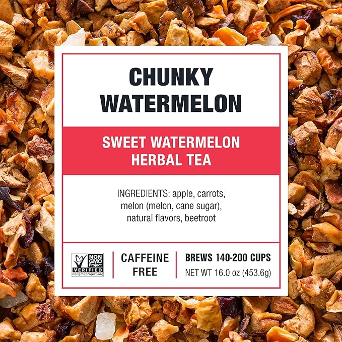 Tiesta Tea - Chunky Watermelon Loose Leaf Sweet Watermelon Herbal Tea Premium Non-Caffeinated Fruit Blend Makes Hot or Iced &amp Brews Up to 200 Cups 16oz Resealable Bulk Pouch