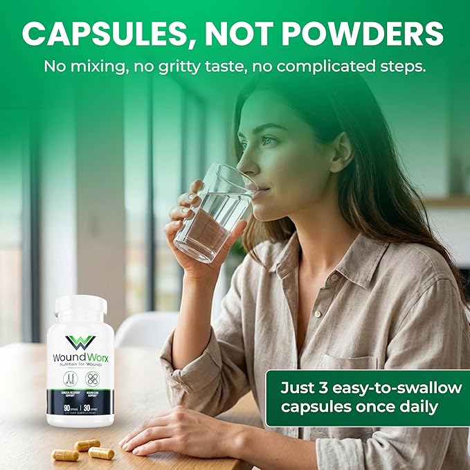 Free Life Labs WoundWorx Nutrition-Scar and Surgery Support Wound Care General and Plastic Surgery Faster Healing w/Vitamins Amino Acids Collagen Probiotics Turmeric Bromelain-90 caps