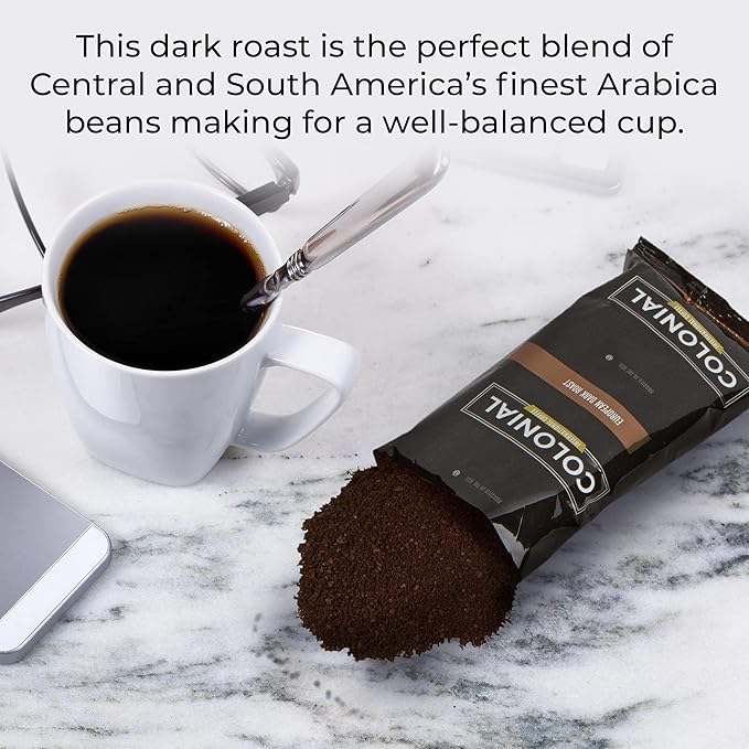 Colonial Coffee Packets Pre Ground Coffee Packs European Dark Roast Coffee Bulk Single Pot Bags for Drip Coffee Makers 2.5 Ounce (Pack of 80)