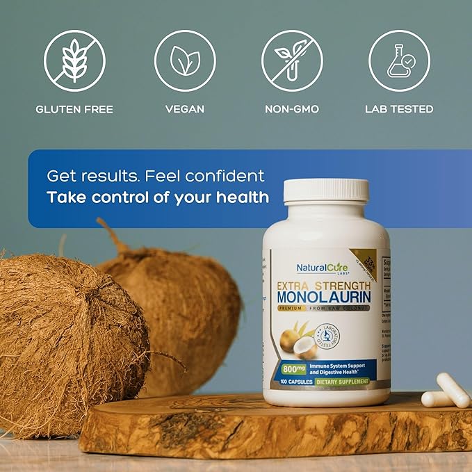 Natural Cure Labs Extra Strength Monolaurin 800mg - 2 Pack 200 Capsules
