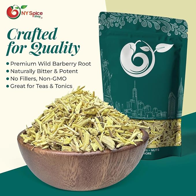 NY Spice Shop Barberry Root Bark - Cut &amp Sifted Dried Berberis Vulgaris Herb - Natural Plant-Based Ingredient Botanical Herb For Teas Tinctures &amp Herbal Blends (16 Ounce)