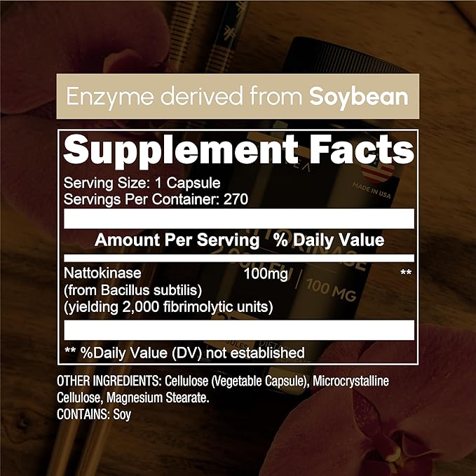 Nattokinase Supplement - 2000 FU of Enzyme - 270 Capsules of Nattokinase 100mg - Gluten Free Non-GMO Vegan