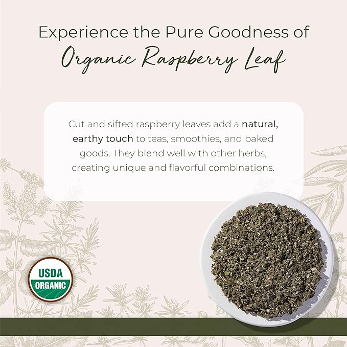 Starwest Botanicals Organic Raspberry Leaf - Herbal Loose Leaf Tea Caffeine Free Natural Herbs Pure Dried Raspberry Leaf Cut &amp Sifted Certified Kosher Non-GMO - Bulk 1 lb Bag