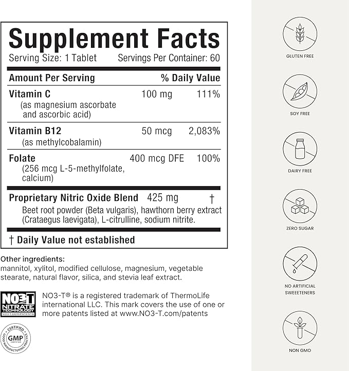 Humann Neo40 Professional - Daily Heart &amp Circulation Support - Methylfolate Beet Root Powder Hawthorn Berry L-citrulline - 60 Dissolvable Tablets