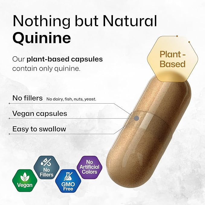 BIO KRAUTER Quinine for Leg Cramps Capsules 500 mg - 100 Count - Cinchona Bark Powder - Quinine Capsules - Vegan No Fillers