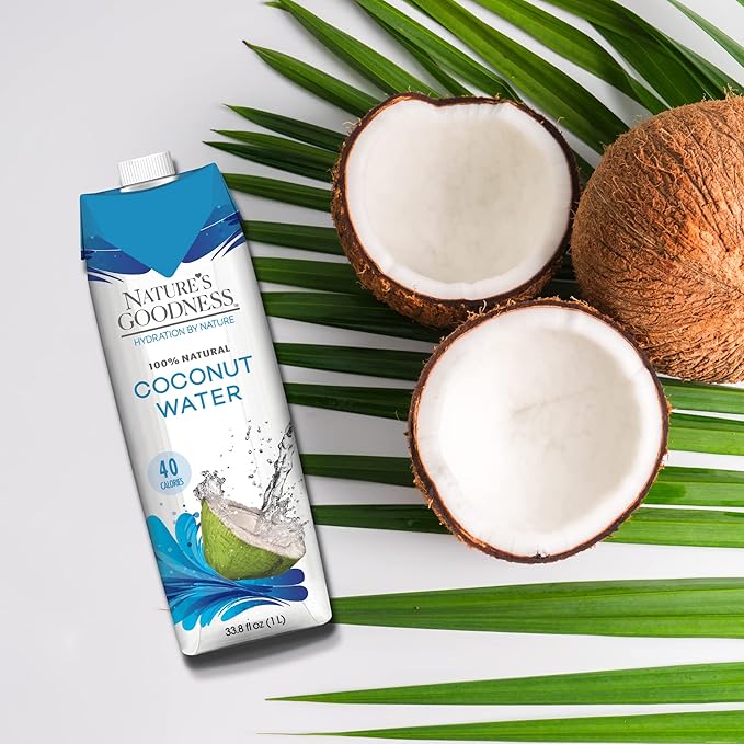 6 Pack of Nature's Goodness Coconut Water - 33.82 Fl Oz 1(L) (No Pulp Sugar Free Vegan Hydrating Naturally)