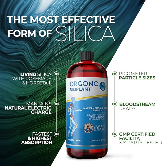 Orgono Living Silica Siliplant | Vegan Collagen Booster | Supports Healthy Collagen and Elastin Production for Joint &amp Bone Support Glowing Skin Strong Hair &amp Nails. 66 Servings