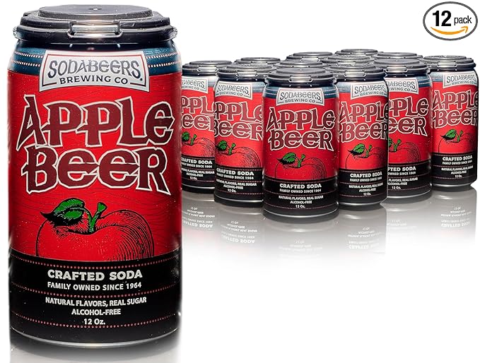 Apple Beer | SodaBeers Brewing Co | Alcohol-Free Gluten-Free Crafted Soda Made With Natural Apple Flavors and Real Sugar Refreshing Fruit Beverages (12 Cans)