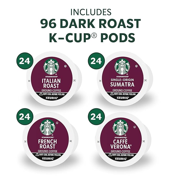 Starbucks K-Cup Coffee Pods Dark Roast Hot or Iced Coffee Variety Pack 96 Keurig Pods