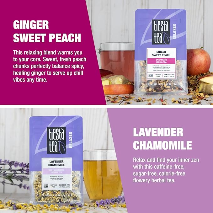 Tiesta Tea - Herbal Loose Leaf Tea Gift Box Set Medium to Non-Caffeinated Assorted Blends 5 Pouches of Hot &amp Iced Brews Variety Pack Chamomile Ginger Citrus and Lavender Herbal