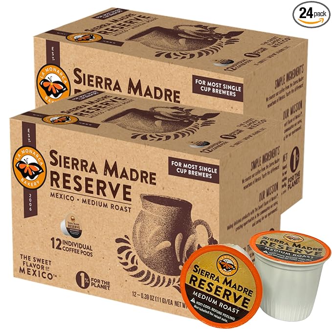 La Monarca Bakery Sierra Madre Reserve Coffee Pods – Medium Roast Full Flavor Authentic Mexican Coffee – 24 Individual Cups