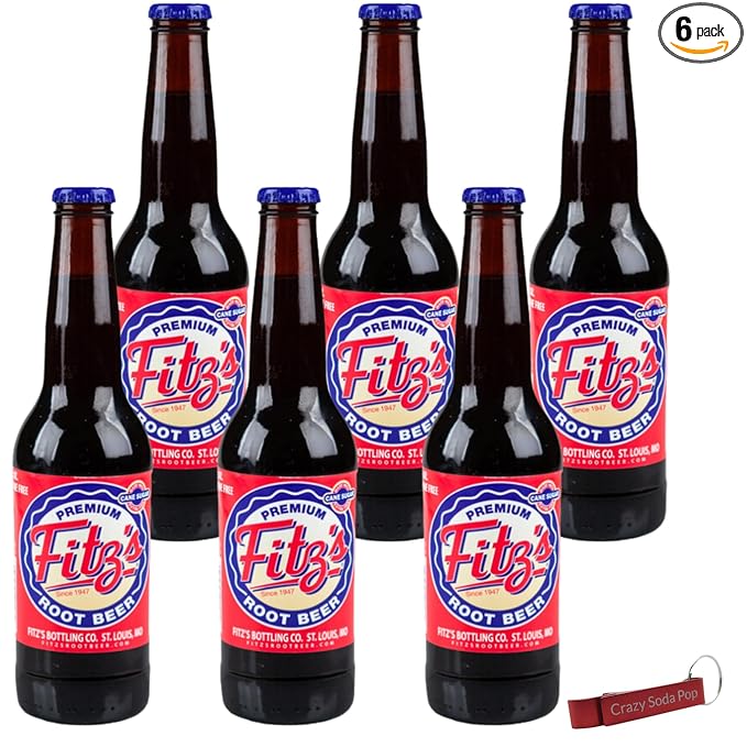 Fitz's Root Beer | Delicious Root Beer with Real Cane Sugar | 12 oz Glass Bottles with Crazy Soda Pop Bottle Opener (6 Pack)