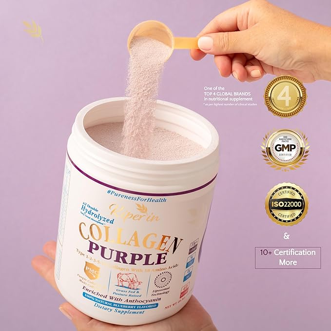 Purple &amp Multi Collagen Peptides Protein Powder | Clinically Proven | Liposomal Technology &amp Anthocyanins Advanced with 18 Amino Acids High Absorption Formula 40 Servings 20.3oz