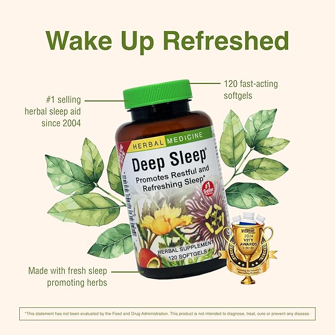 Herbs Etc. Deep Sleep Softgels - Herbal Sleep Support Supplement - Rest &amp Calming Support with Passionflower Chamomile &amp Lemon Balm - 120 Softgels (120 Servings) - 2 Pack