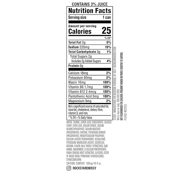 Rockstar Recovery Lemonade Energy Drink Caffeine and Electrolytes 16oz (24 Pack) (Packaging May Vary)