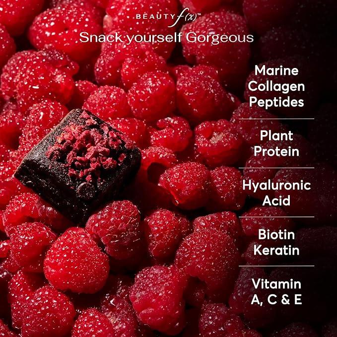 Beauty f(x) Protein Beauty Bites - Collagen Bars – Cacao Raspberry Collagen Protein Bars for Women – 10g Protein 120 Calories No Added Sugar – Supports Skin Hair and Nails