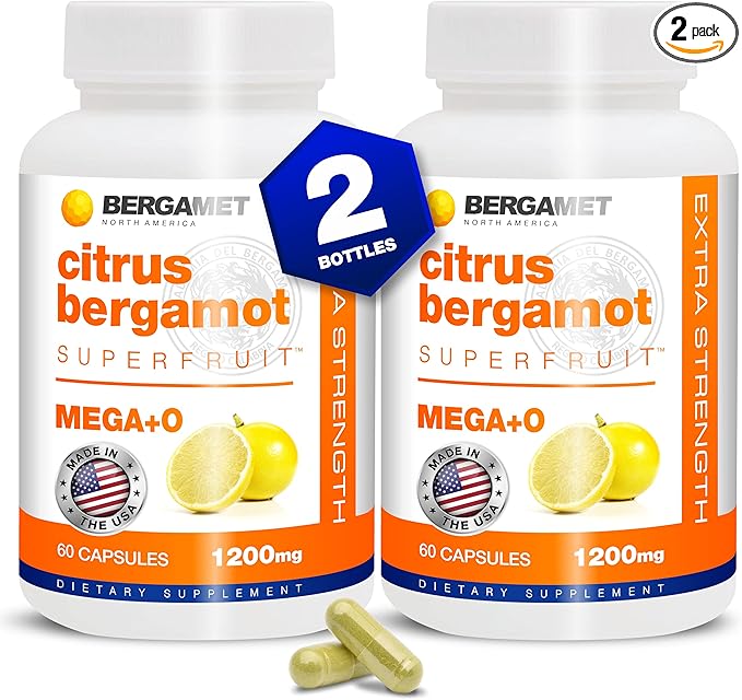 BergaMet Citrus Bergamot Supplement 170:1 Extract 1200mg per Serving 80% Polyphenols Italian Citrus Bergamot Supplement 120 Capsules 2 Months Made in the USA