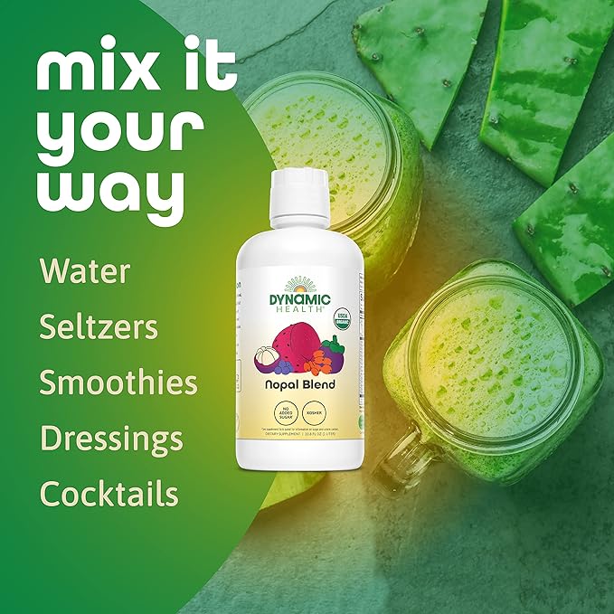 Dynamic Health Nopal Blend Juice with Acai Certified Organic Mangosteen and Seabuckthorn Natural Antioxidants Omegas Vitamins and Amino Acids Vegetarian Gluten-Free 33.8oz