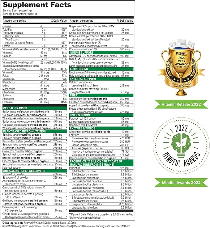 Vibrant Health Green Vibrance Vegan Superfood Powder 15 Servings