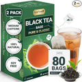 LeafLea 80 Black Tea Bags Premium Black Tea Leaves Rich Bright and Firmly Astringent Promotes Digestive Comfort &amp Steady Alertness Caffeinated Sugar-Free Vegan Enjoy Hot or Iced