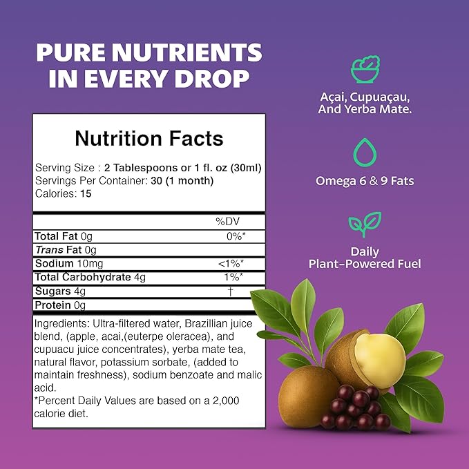 Fruta Vida – 1-30 oz Bottle – Açai – Yerba Mate – Cupuaçu Juice – by Pro Image International