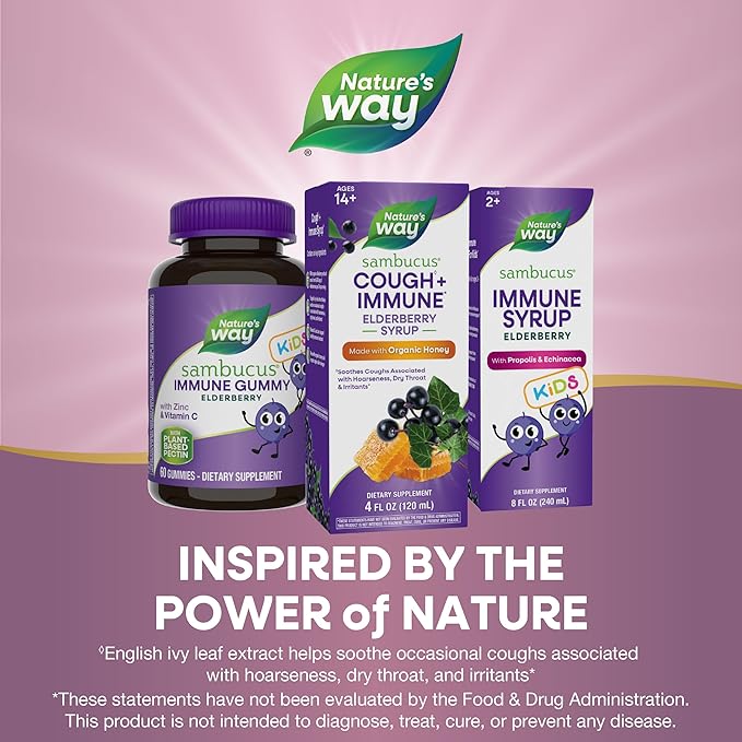 Nature's Way Sambucus HoneyBerry Cough Syrup with Black Elderberry Extract &amp Organic Honey Immune Support* 4 Fl. Oz