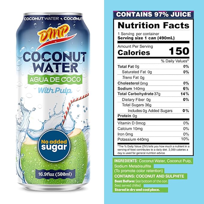 De Mi País Coconut Water with Pulp – Natural Coconut Beverage for Year-Round Hydration Rich in Potassium and Electrolytes No Added Sugars Shelf-Stable Cans – 16.57 oz | 12-Pack