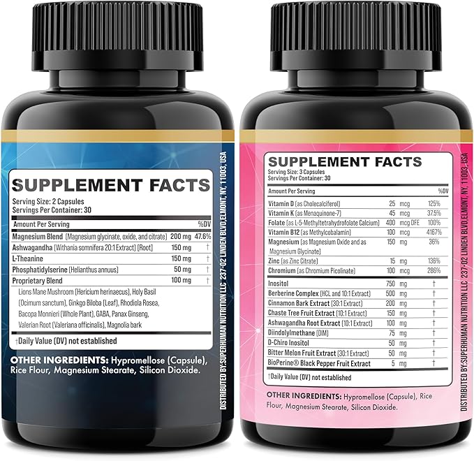 Cortisol &amp Myo-Inositol Supplement Bundle Soothe &amp Smooth Bundle Cortisol Balance GABA Magnesium Ashwagandha L-Theanine D-Chiro Inositol Folate Berberine Chasteberry Zinc (3 Pack)