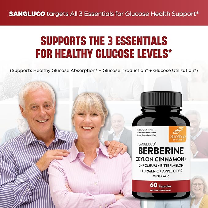 Sangluco Berberine Cinnamon Chromium Turmeric Apple Cider Vinegar Bitter Melon Supplement | Supports Healthy Levels Already Within Normal Range | 120 Capsules