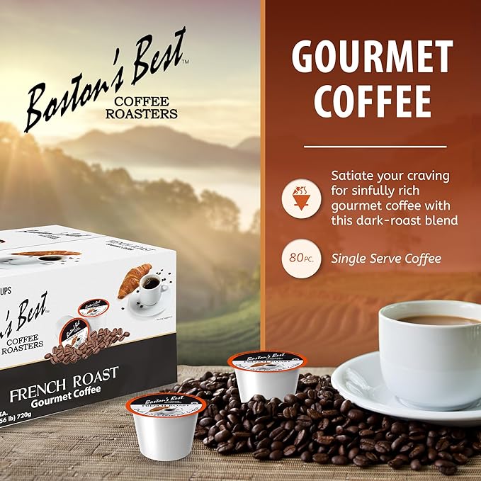 Boston’s Best - Rich &amp Bold French Roast Gourmet Delectable Dark Roast Coffee Compatible with Keurig Coffee Maker - 1 Count (80 Single Serve Cups)