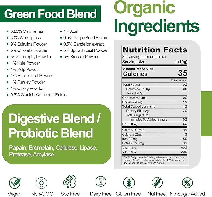 Teami Organic Super Greens Powder for Immunity &amp Digestion Non-GMO Greens Superfood Powder to Support Energy 16 superfood Ingredients Sugar-Free Veggie Powder for Juice &amp Smoothie 32 Servi
