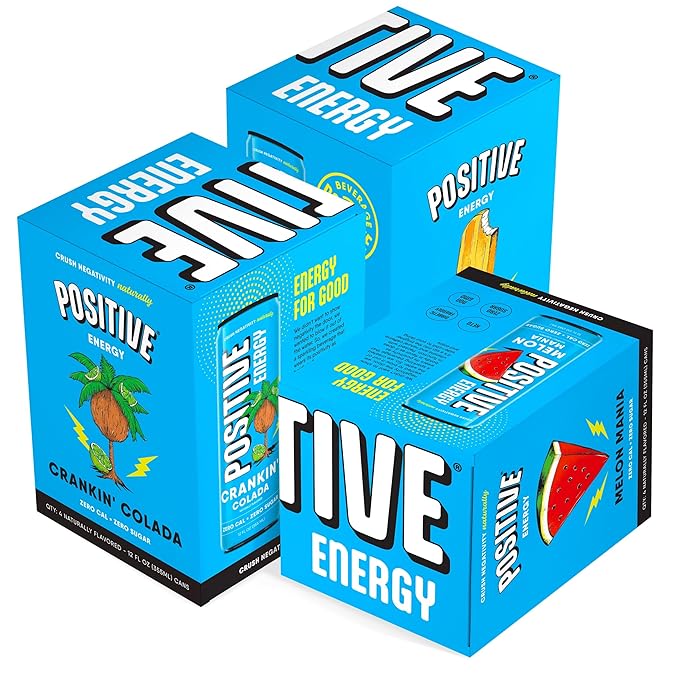 Positive Energy Drink - Variety Pack | Zero Sugar Zero Calorie 12oz Cans (Pack of 12) | Hydrating Electrolytes Immunity Support with Zinc Healthy Energy Boost