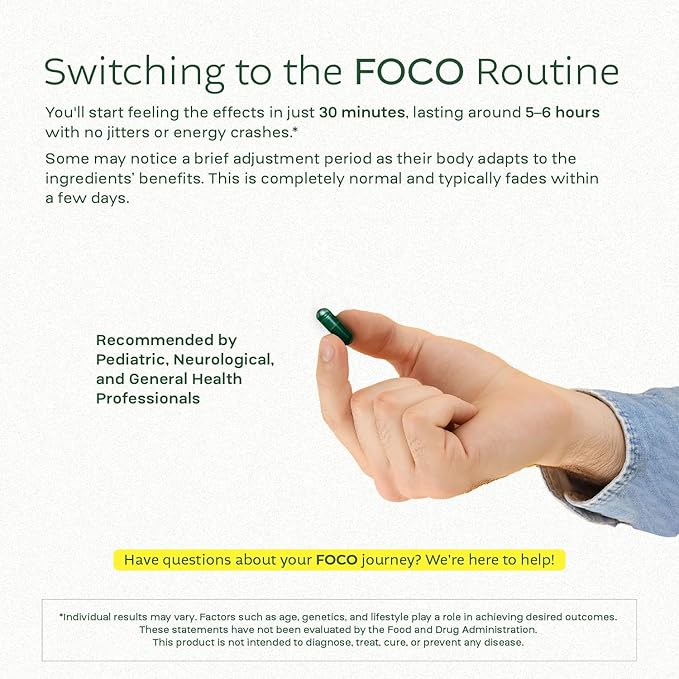 Think FOCO Capsules (13+) Natural Focus Supplement for Teens &amp Adults - Brain Nootropic for Concentration Memory Mental Clarity Cognitive Enhancement Vitamins - Attention Supplements - 60 Capsu