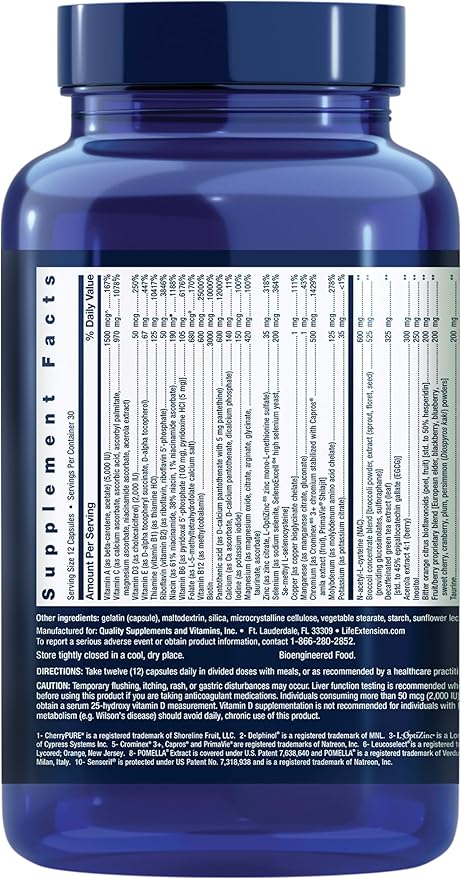 Life Extension Mix™ Capsules high-Potency Advanced Vitamin Mineral Fruit &amp Vegetable Formula Vitamin C B D E Magnesium for Whole-Body Health Healthy Aging Gluten-Free 360 Capsules