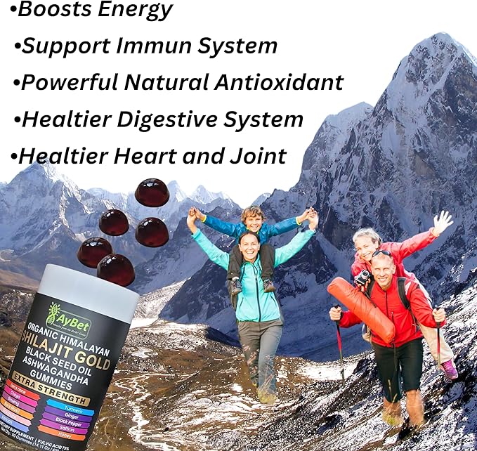 Organic Himalayan Shilajit Gold Gummies for Men and Women Black Seed Oil Ashwagandha Ginseng Turmeric Gokshura Lion's None Lab Tested%75 Fulvic Acid No Sugar Added Halal 90Gummy