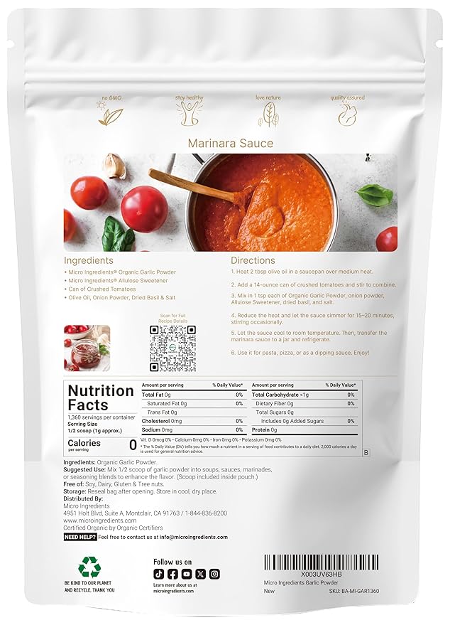 Organic Garlic Powder 3 lb | Premium Raw Allium Sativum Bulb | Pungent &amp Savory Flavor | Great for Meats Vegetables &amp Spice Mixes | Additive Free Non-GMO Bulk Supply