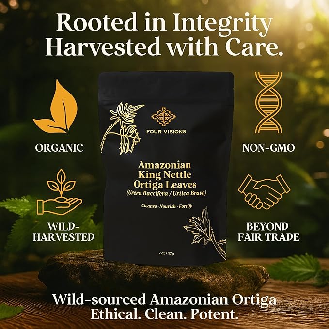 Four Visions Amazonian King Nettle Tea – Wild-Harvested Organic Loose Leaf Ortiga (Urera Baccifera) for Inflammation Hormone Balance Blood Pressure Detox &amp Seasonal Allergy Support