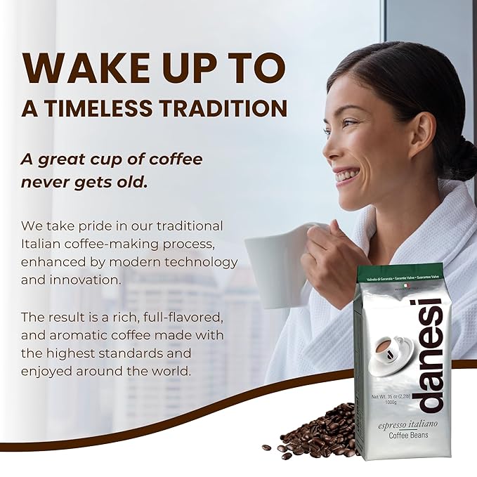 Danesi Caffe Italian Whole Coffee Beans - Espresso Coffee Beans and Medium Roast Whole Bean - Perfect for Espresso Machines French Press and Home Brewing - Emerald (2.2 lb)