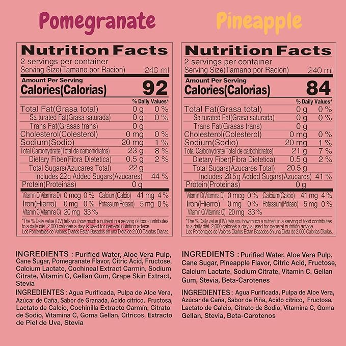 VISVITA Aloe Vera Juice with Real Pulp Variety Pack | Digestive Health Hydration &amp Energy Boost | No Artificial Colors 16.9 oz Original (5) Mango (5) Pineapple (5) Pomegranate (5) (Pack of