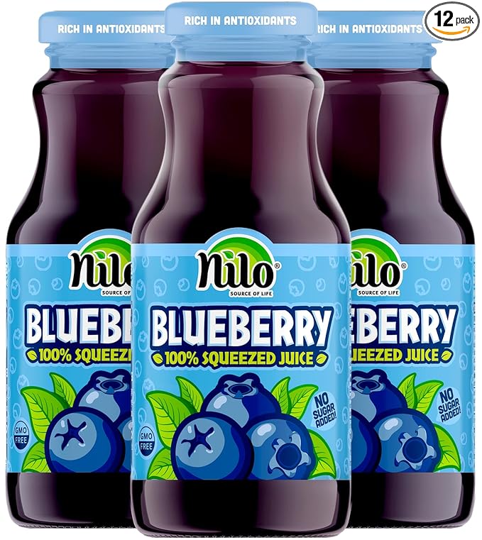 NILO Blueberry Juice | 100% Squeezed Wild Blueberry Arandano | NO Sugar added | NON GMO | NOT From Concentrate | 8.45 oz (Pack of 12)