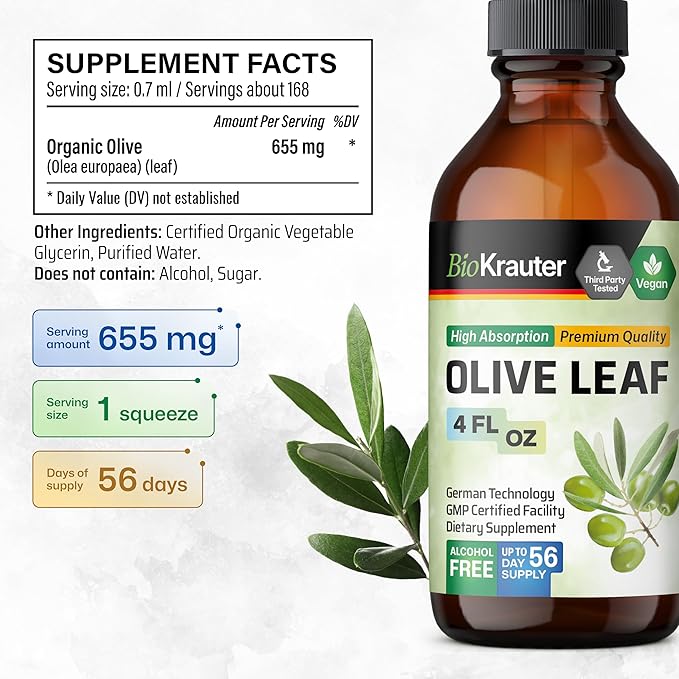 BIO KRAUTER Lemon Balm Tincture 4 Fl. Oz. &amp Olive Leaf Tincture 4 Fl. Oz.