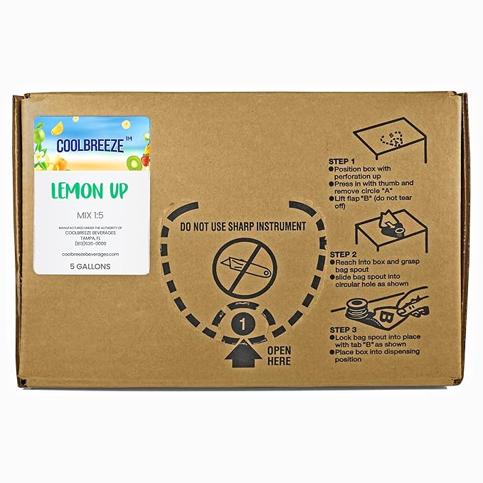 Coolbreeze Beverages Soda Cola Fountain Machine Flavor Syrup 5 Gallon BIB Bag-In-Box Concentrate - Lemon Up
