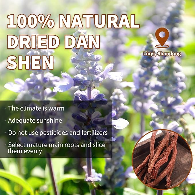 DOZO Dan Shen Root Tea 250g/8.82oz Salvia Miltiorrhiza Root Slices Red Sage Chinese Herbal Tea Sulfur Free No Additives 丹参 丹参片