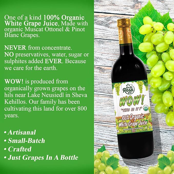 De La Rosa Organic White Grape Juice Kosher Non-GMO &amp Gluten Free Austrian White Grape Juice No Preservatives or Sulfites No Water Added 25.4 Oz Glass Bottle (Pack of 3)